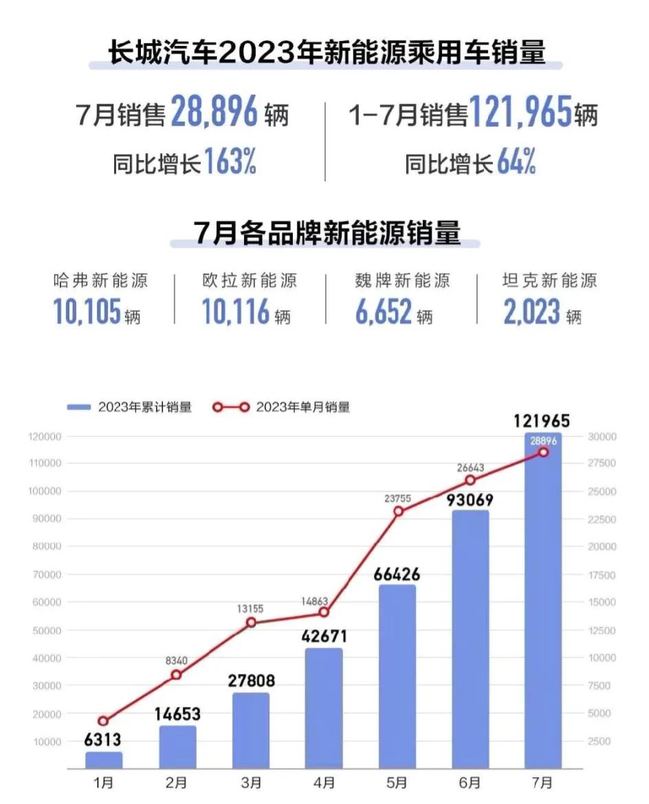 长城汽车7月份新能源汽车总体表现其实不好，包括哈弗、欧拉、魏牌、坦克在内的多个子