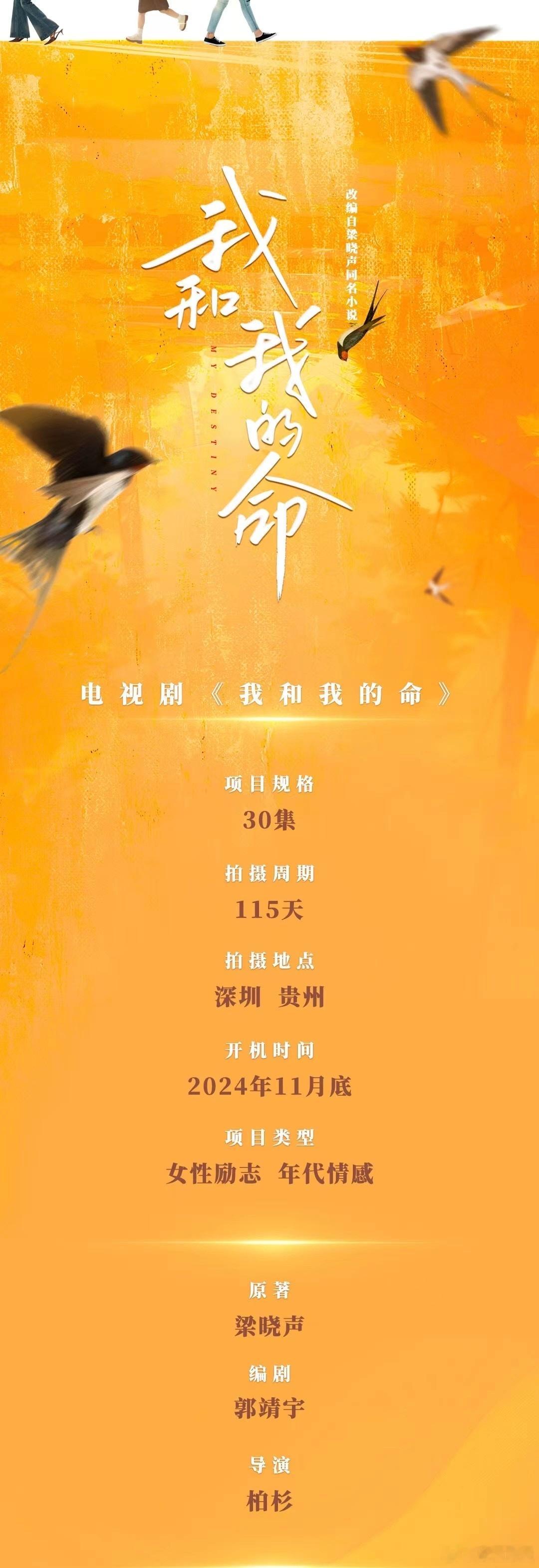 《我和我的命》组讯导演：柏杉监制：郭靖宇11月底开机，周期115天 ​​​