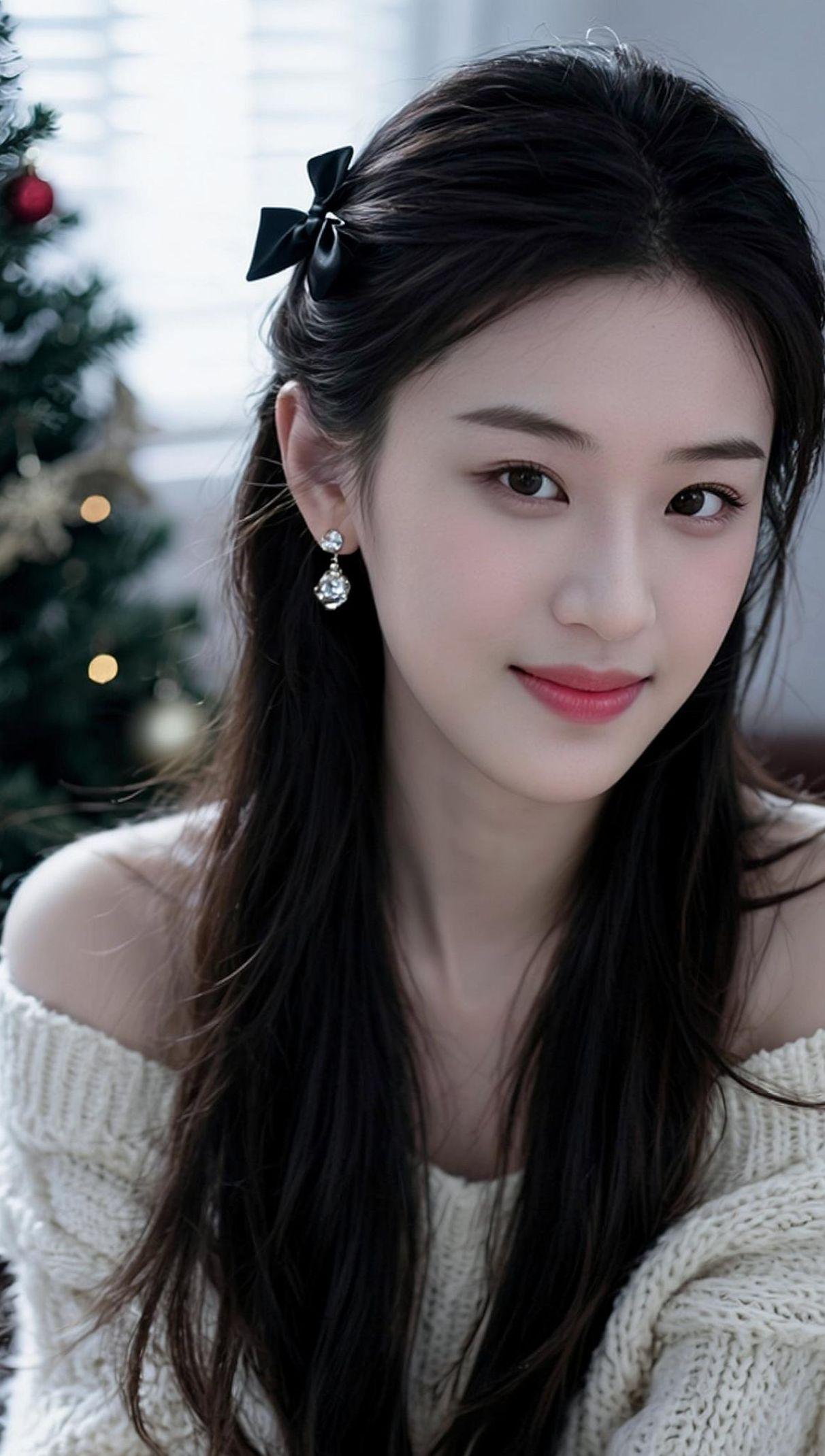 冬日的暖阳洒在发梢，像给每一根发丝镀了层光。圣诞树的绿意悄悄蔓延，节日的氛围在空