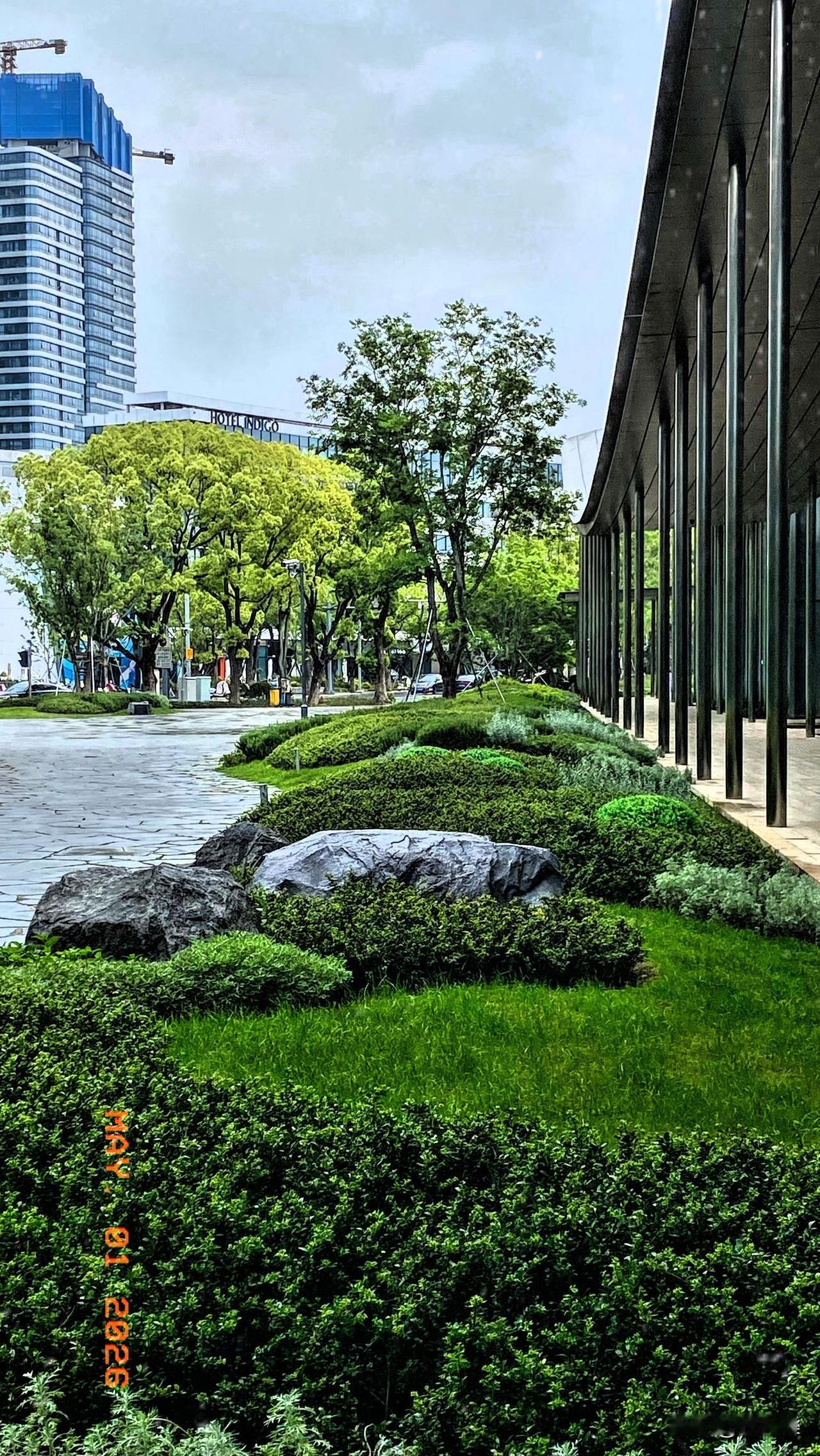 当代美术馆的绿植设计，既立体丰富园林美观，又非常丝滑融入湖岸景观带之中，徜徉其间