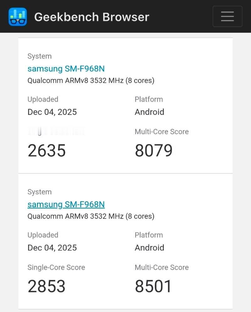 Galaxy Z TriFold 的 Geekbench 跑分出库单核 2635