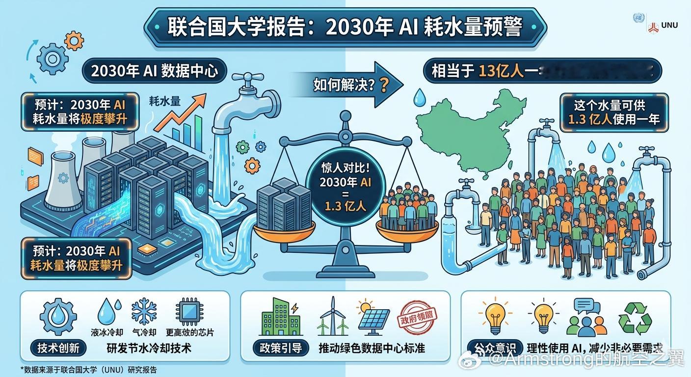 2030年AI耗水量够13亿人用一年 联合国大学（UNU）水、环境与健康研究所发