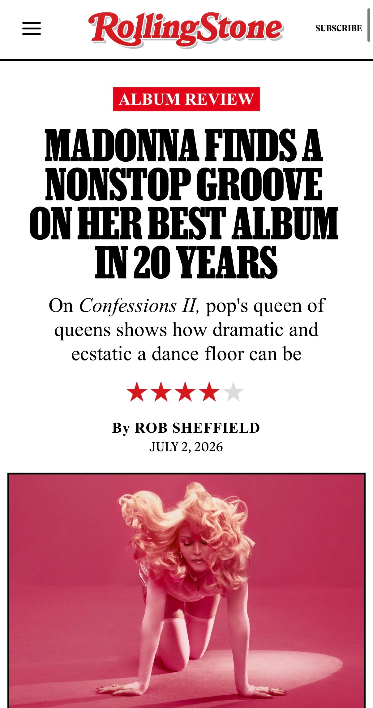 Madonna  CONFESSIONS II获滚石四星好评Madonna这位流