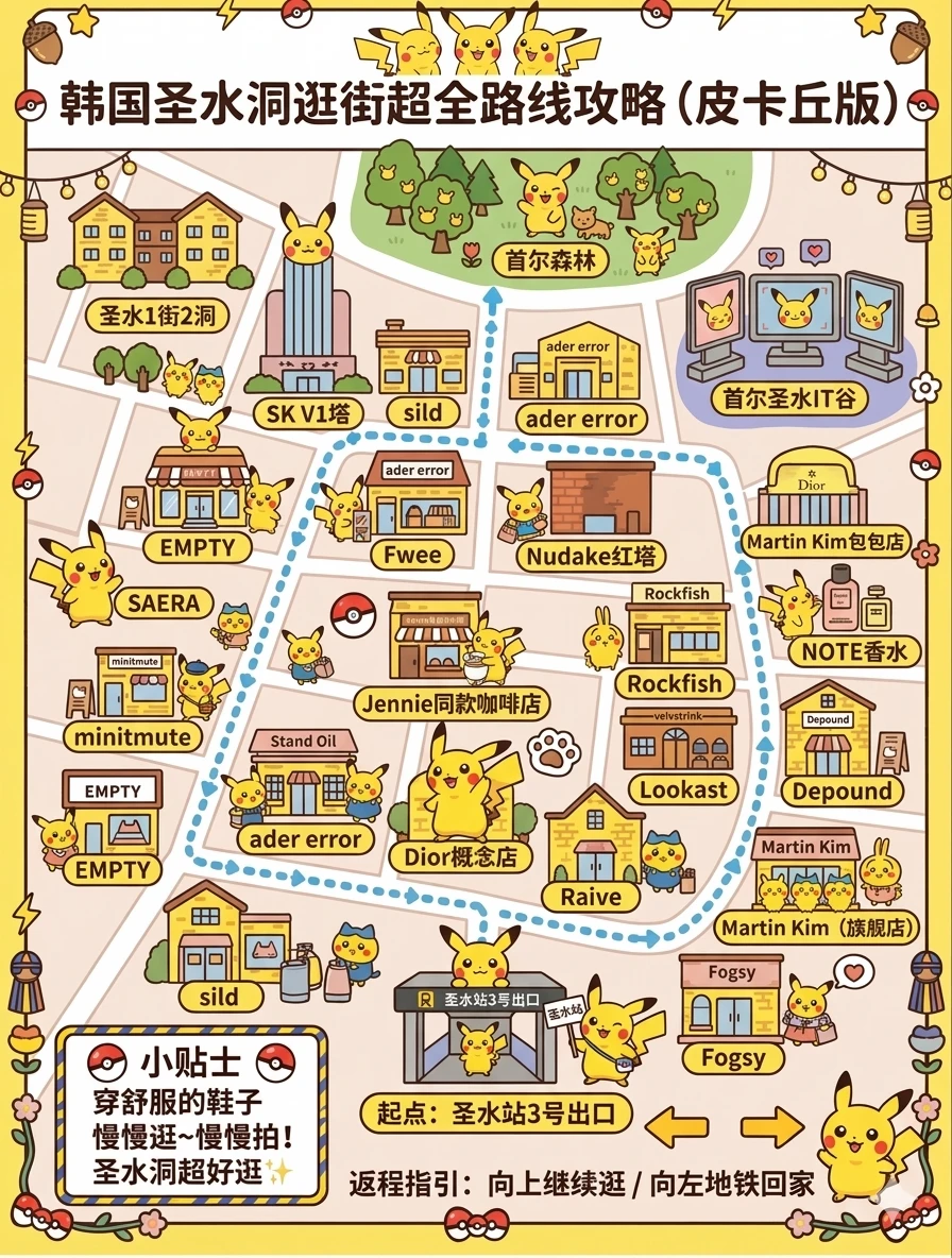 韩国圣水洞逛街全路线攻略（皮卡丘版）