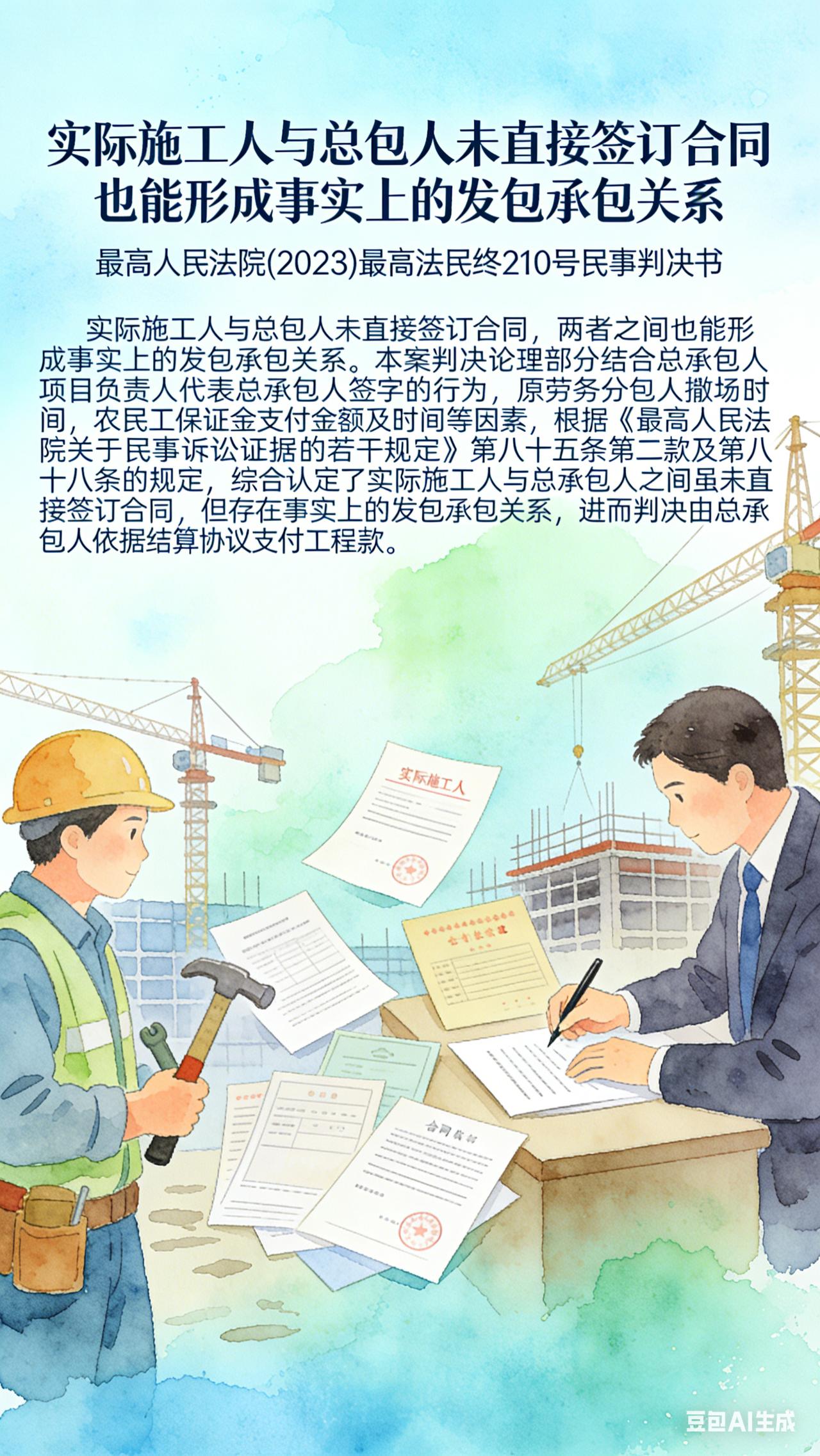 实际施工人与总包人未直接签订合同两者之间也能形成事实上的发包承包关系吗?
最高人