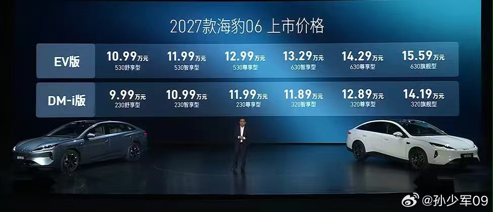 2027款比亚迪海豹06上市，起步价9.99万元 