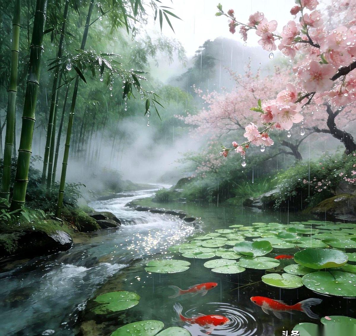 竹揽烟，雨亲瓣，一池碎影随波散。
这行字刚从屏幕跳出来，还没站稳，评论区就已经乱