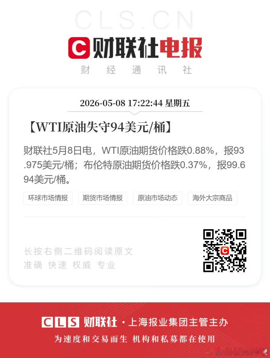 美油布油双双下跌。 