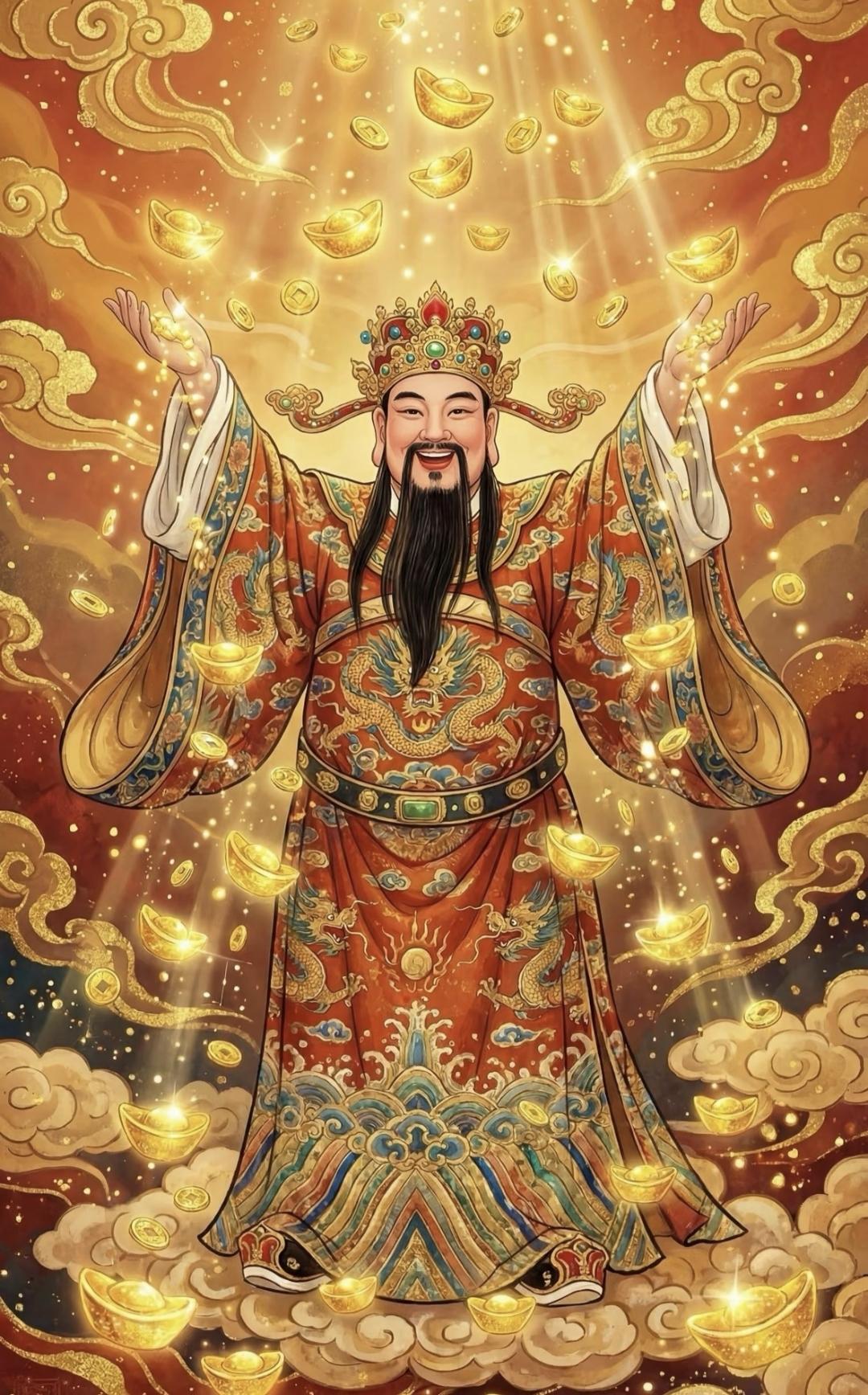 招财进宝福临门，富贵吉祥好运来！
财神爷挥袖撒金元宝，满屏金光闪闪！接住这波泼天