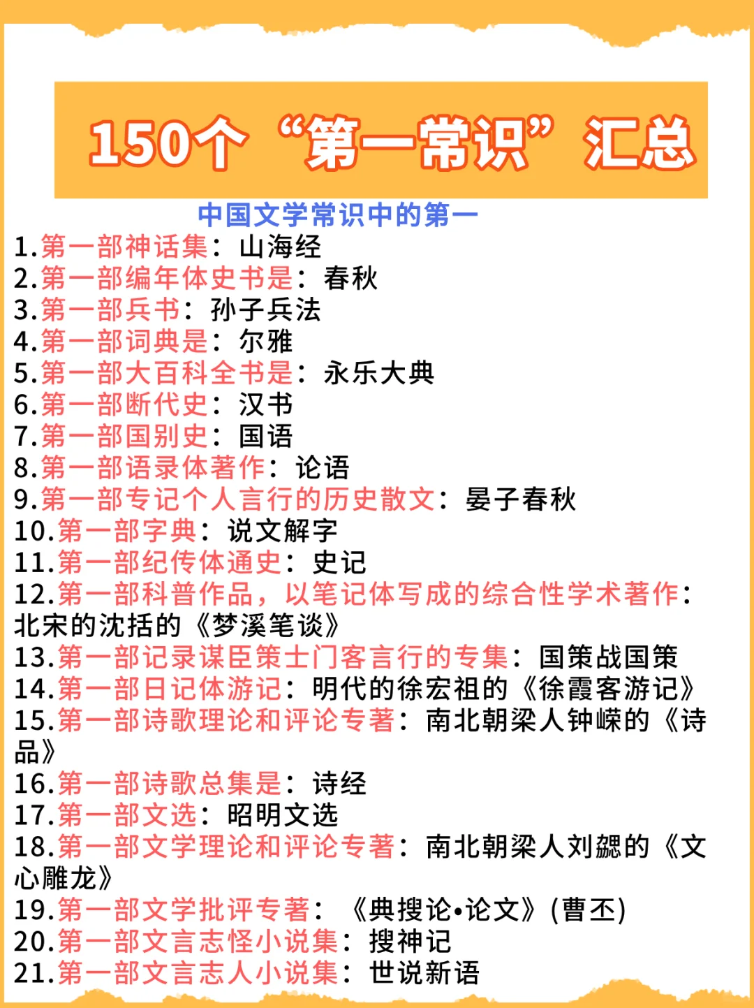 重中之重来了！150个我国的“第一”常识积累
