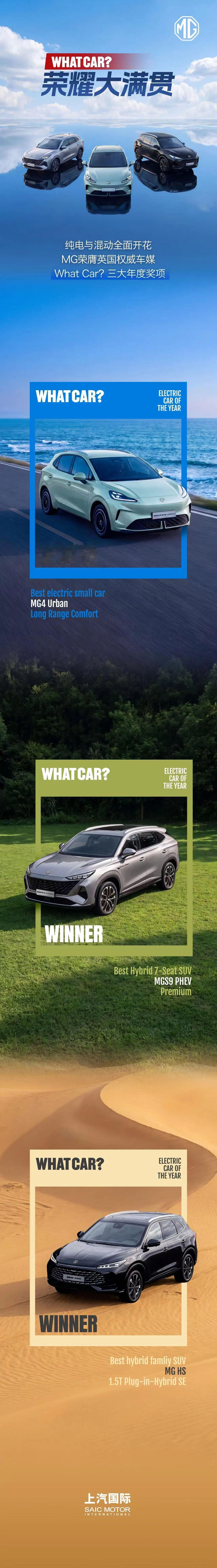 上汽MG荣膺英国权威车媒《What Car?》 三大年度奖项，纯电与混动全面开花