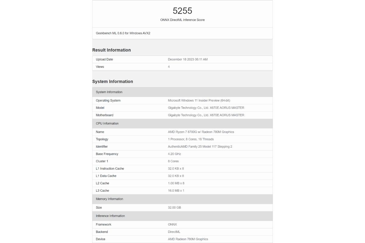 【AMD锐龙7 8700G在Geekbench现身】近日，AMD最高规格的锐龙7