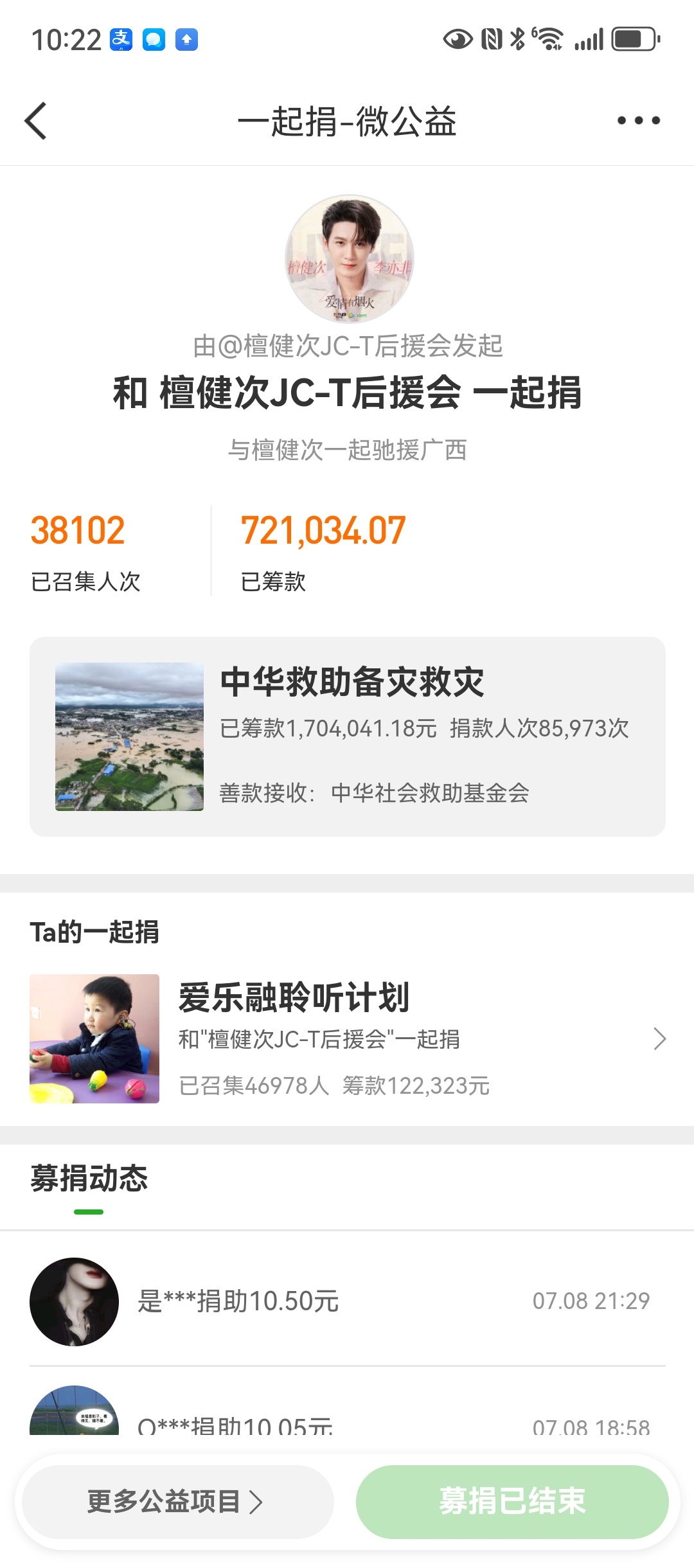 广西洪水中华救助救灾合计参与募捐38102人次721034.07元，宝宝们看看d