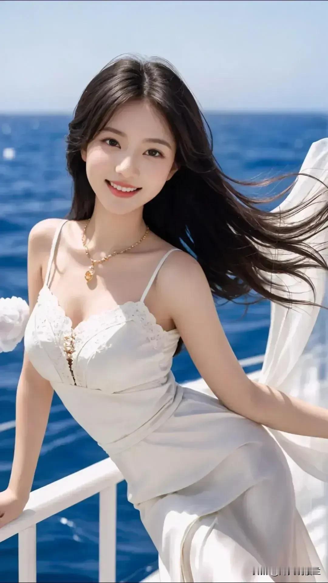 海风吹动裙摆，温柔如你。#分享佳人靓图# #美丽佳人图分享# #分享迷人的佳人#