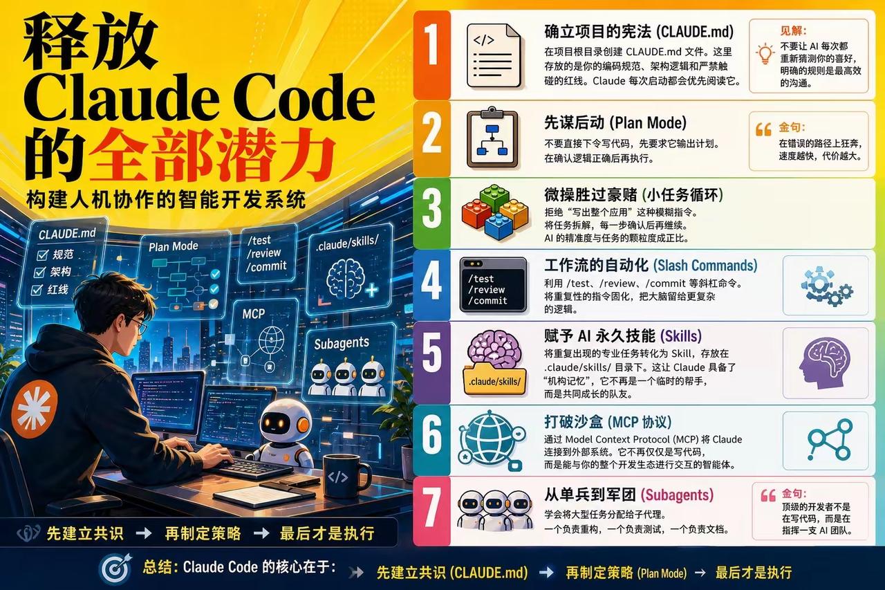 7步吃透Claude Code，搭建全自动人机协同智能开发体系
 
绝大多数开发
