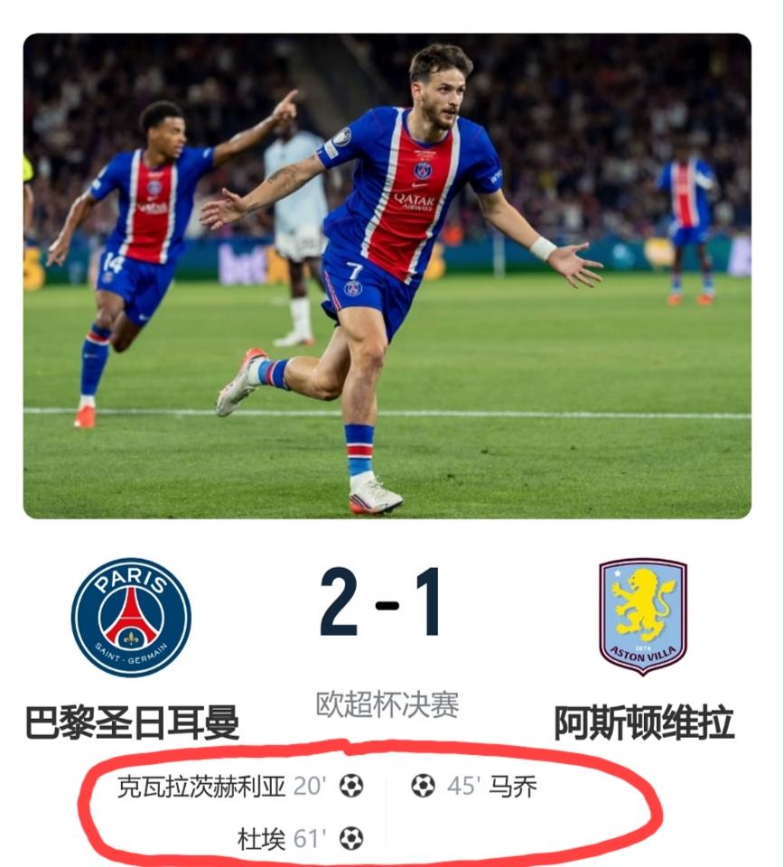 大巴黎2:1维拉，那关于足彩的几个玩法的最终结果也已经非常明朗了。
比分肯定是2