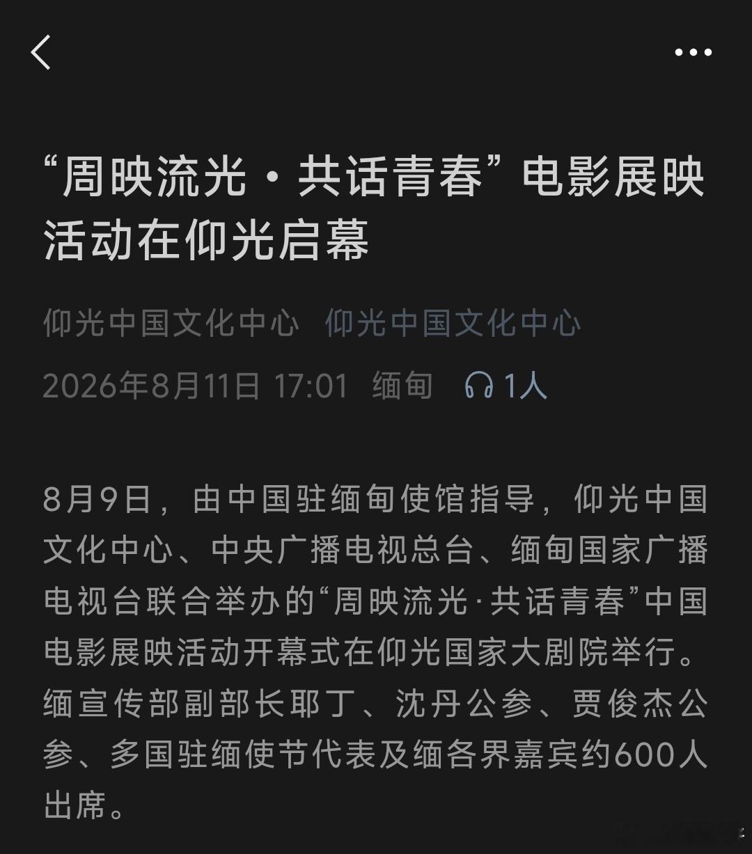 “周映流光・共话青春” 电影展映活动在仰光启幕，王一博主演的两部电影《长空之王》