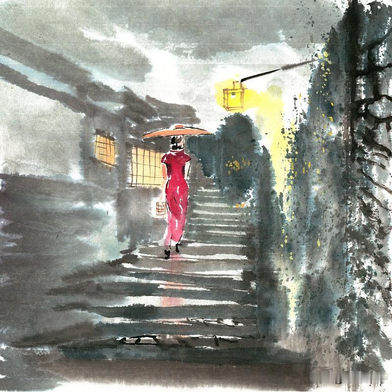 雨天
踩着湿漉漉的青石板
走在长长的
长满青苔的巷子里
也许会遇到
一个满眼哀怨