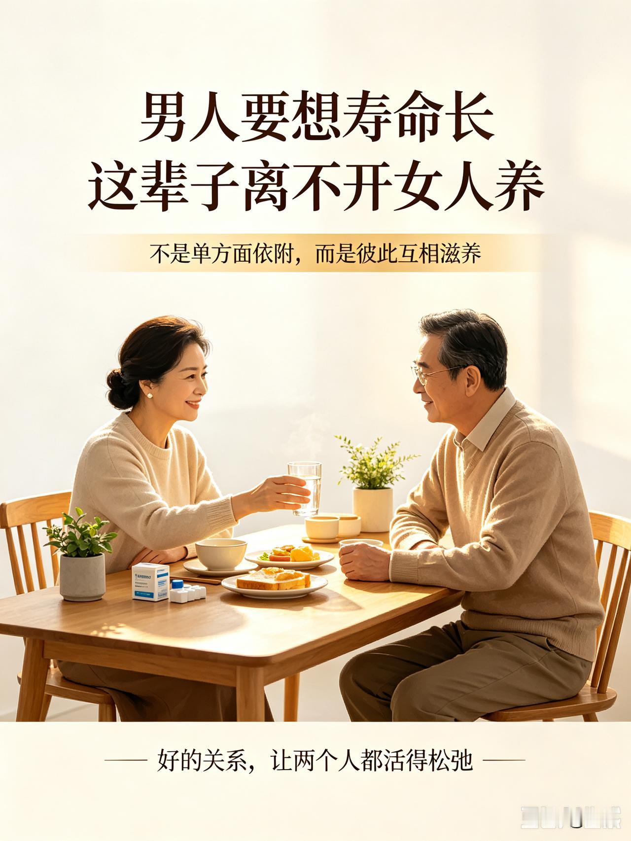 男人要想寿命长，这辈子离不开女人养。
 其实这话不能片面理解，并不是说男人要靠对