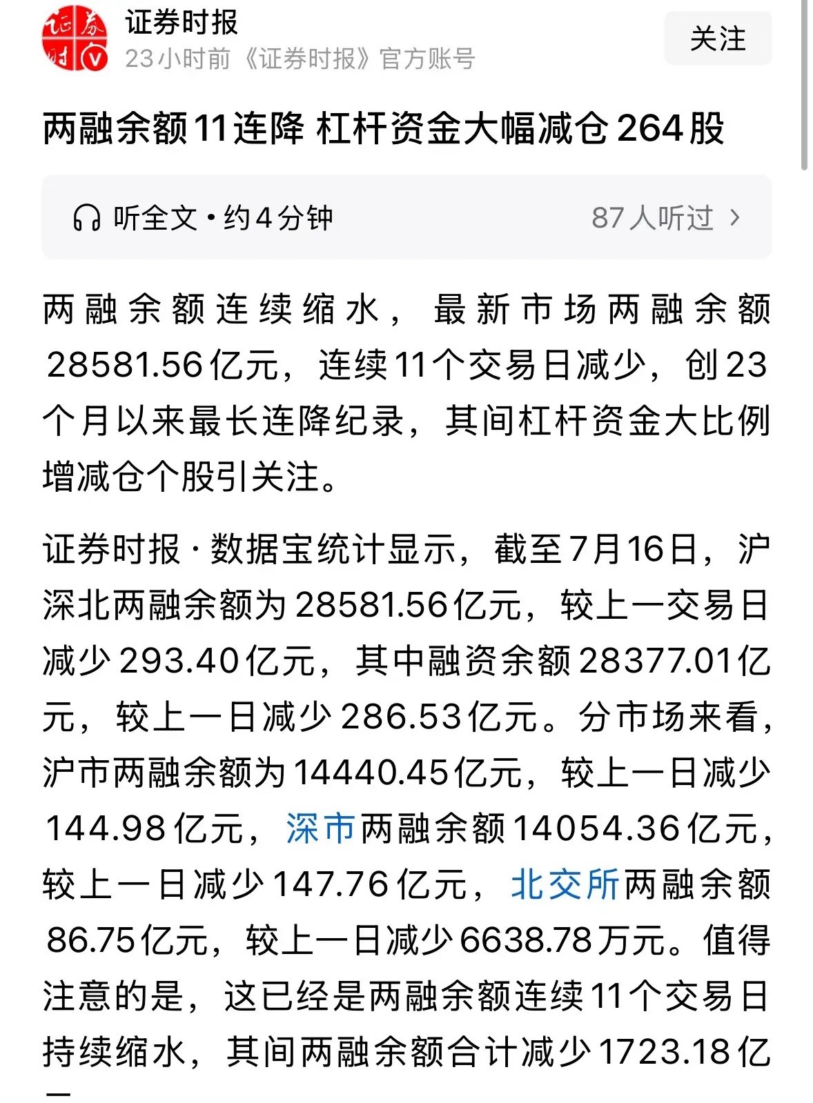 重磅利好消息两融余额大幅下降到28581亿元，7月减少1723亿元下周科技股触底