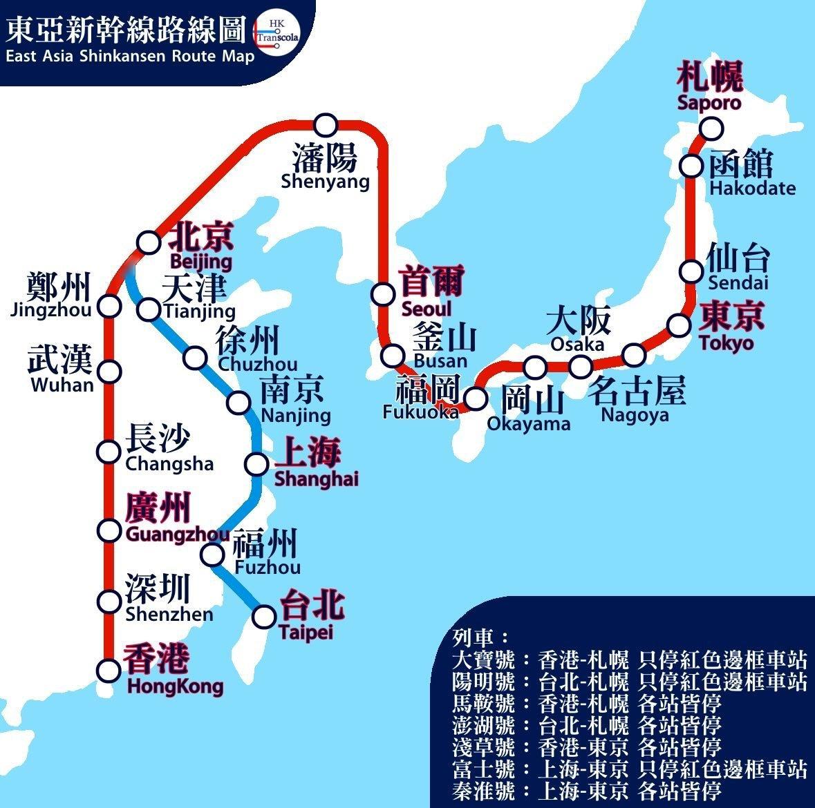 大东亚新干线路线图，大家一起努力，没什么不可能的