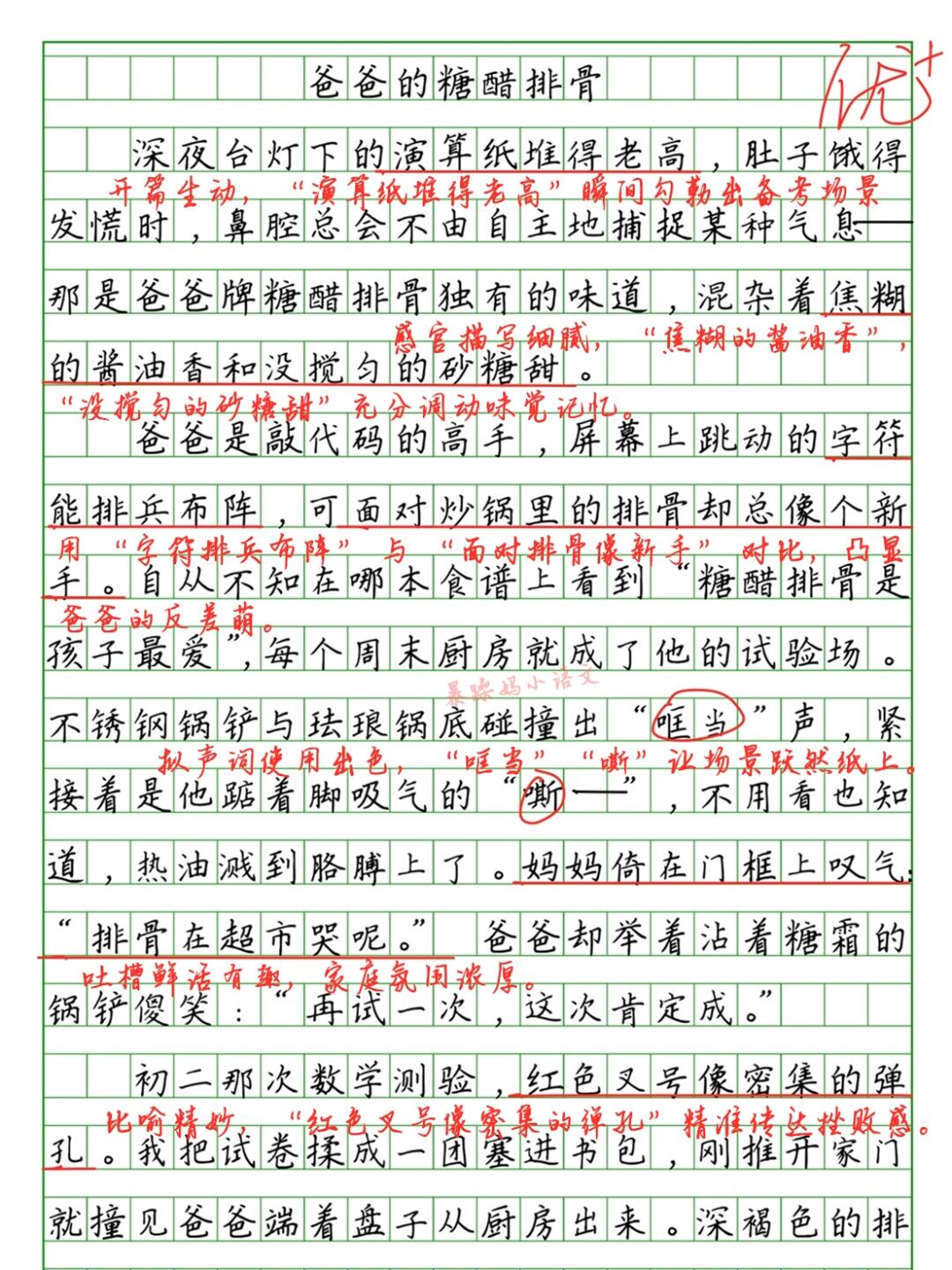 🔥“父爱”作文批改：《爸爸的糖醋排骨》