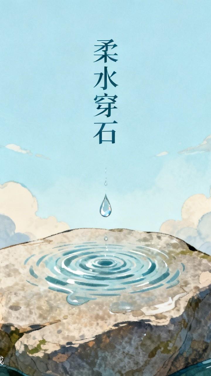 柔水穿石
《易经》坎卦示水之德：“习坎，有孚。”水至柔，却能穿石；处低谷，仍奔流