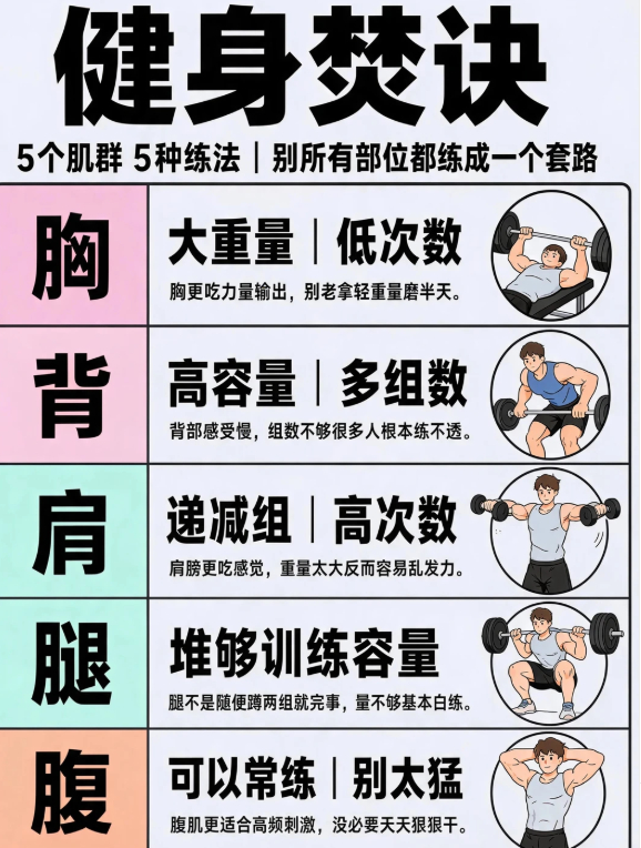 健身焚诀｜胸背肩腿腹 5 套专属训练逻辑  运动技巧很多新手健身踩最大的坑：练胸