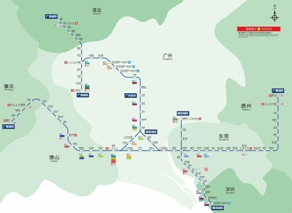 广州地铁运营网络（城际铁路）
广清城际南延线、穗深城际都运营了，都由广州地铁集团