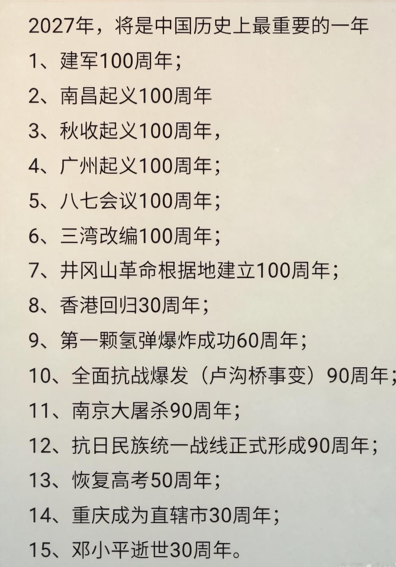 2027年确实意义非凡，这和1927、1937、1997年的历史事件紧密相连。1
