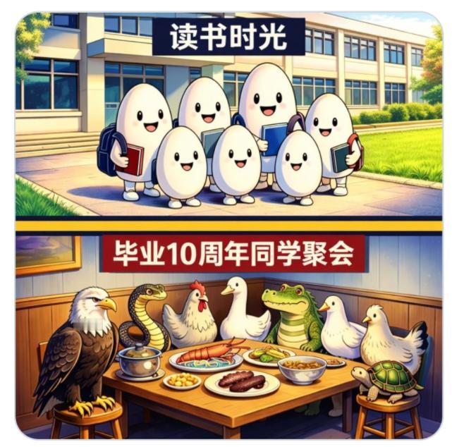 十年前，大家还都是一个个白白胖胖的 “蛋”，背着书包一起走进校园，满脑子都是 “
