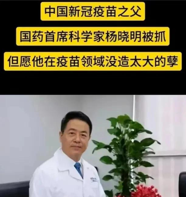 杨晓明，1962年2月生，国家疫苗项目首席科学家，听说他被抓了！心里真的是在瑟瑟