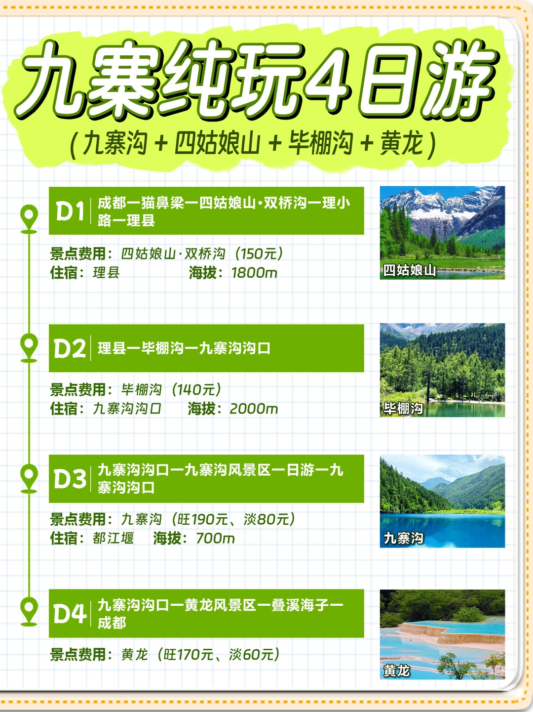 🌲九寨纯玩4日丨九黄四毕2-8人小团🔥闭眼冲