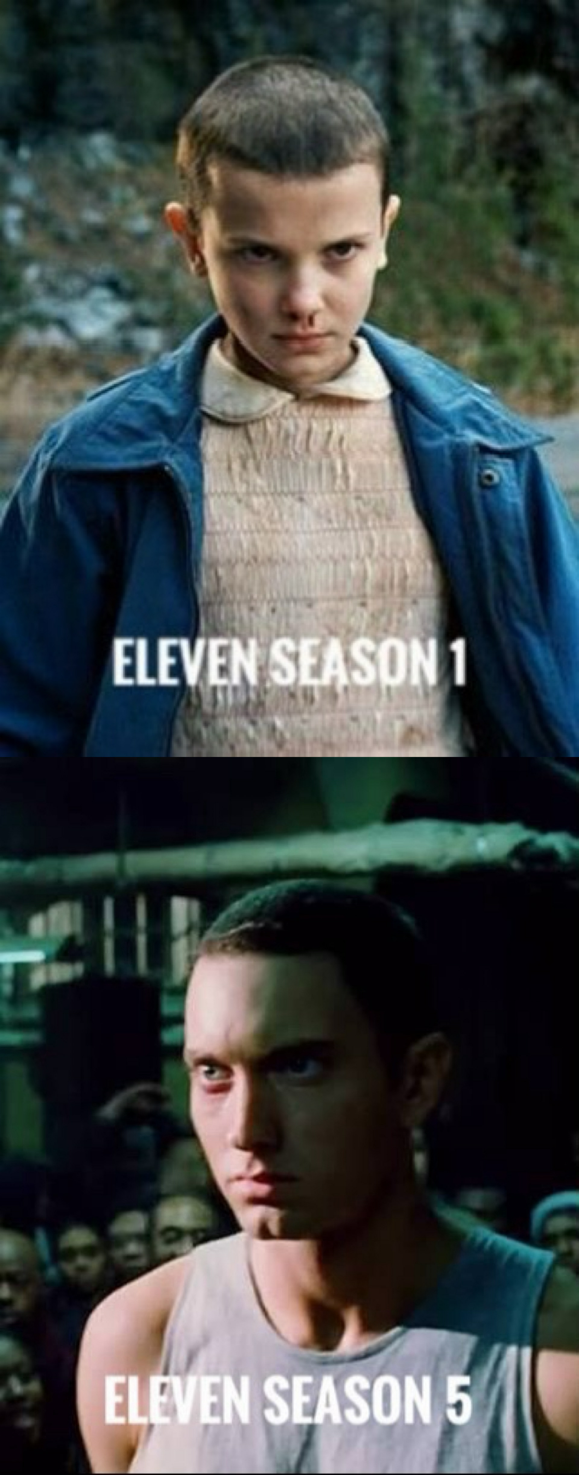 哈哈哈~~~怪奇物语主角团第一季和第五季造型对比……[哈哈][笑cry][允悲]