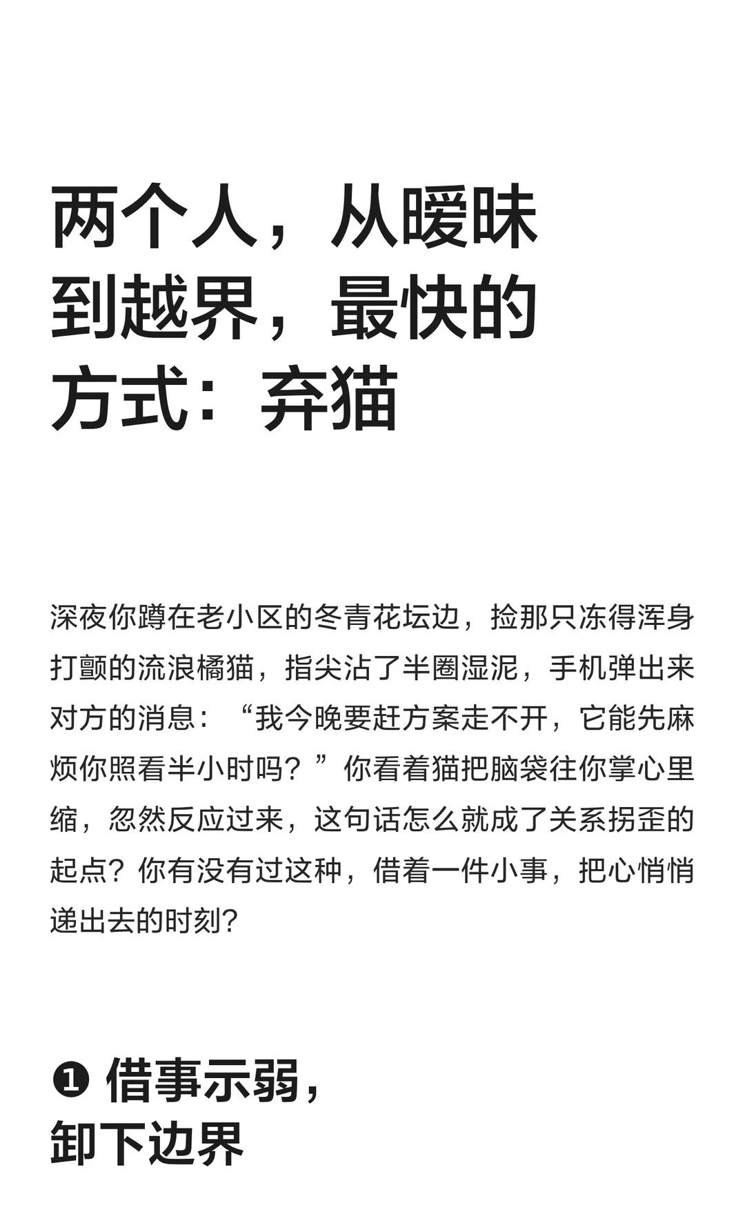 两个人，从暧昧到越界，最快的方式：弃猫
借事示弱、共养软肋、默认独处是拉近距离的