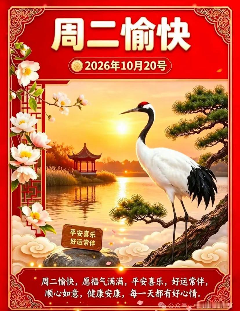[福]2026./10月20日，周二早安，枫红映层林，晨沐朝阳暖心房[福]

?