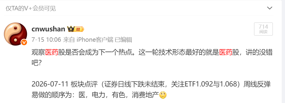 不愿意做老登的主力，做小登（成长），选择了医药板块这点我在7月中旬就有详细的提醒