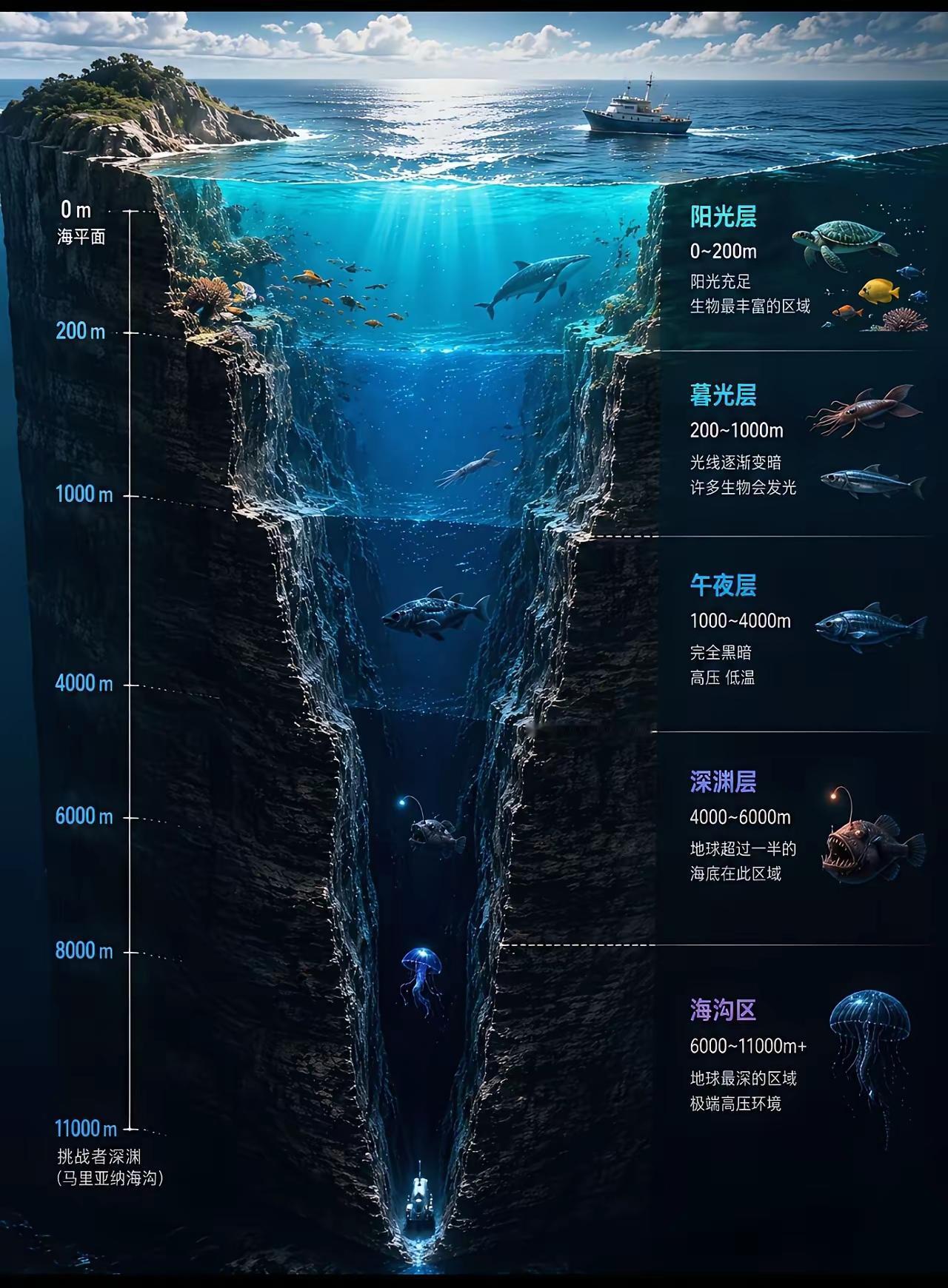 地球最恐怖的深渊，11000米深的马里亚纳海沟，把整座珠穆朗玛峰丢进去，山顶都够