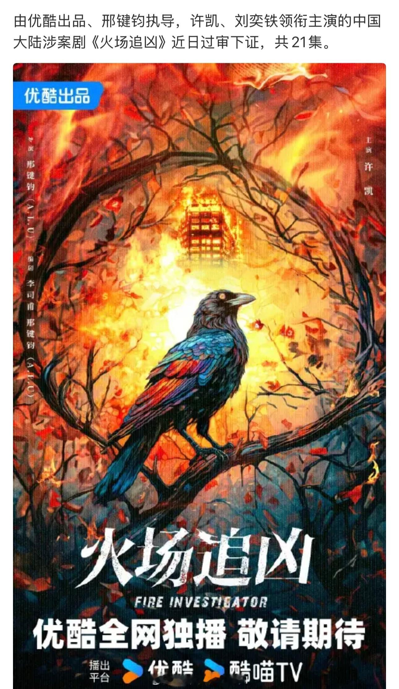 许凯《火场追凶》近日过审下证了 