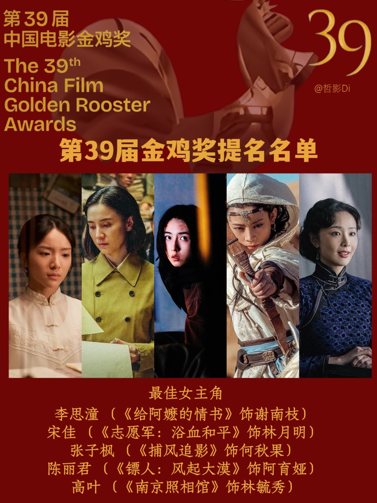 第39届金鸡奖提名名单公布，影片《南京照相馆》《镖人：风起大漠》均获得7项提名携