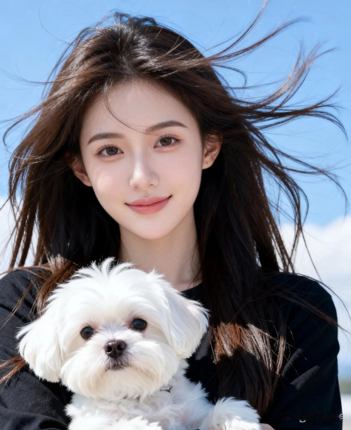 阳光下的甜美笑容，美女与萌宠的温馨时光🌞🐶这样的日子你羡慕吗？