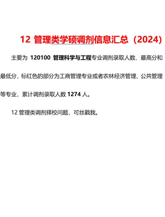 管理科学与工程调剂信息汇总（2024）