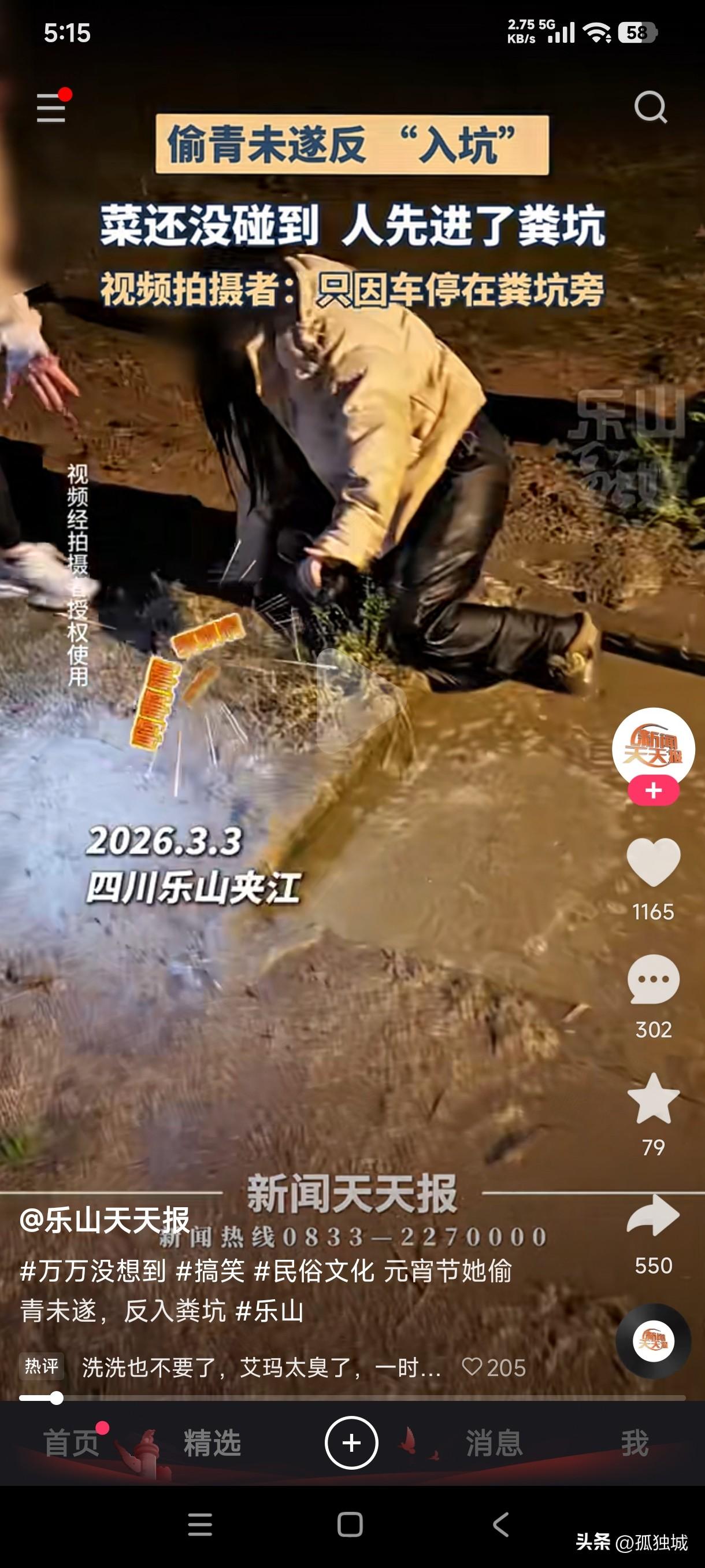 女子元宵节偷菜没成功，反而掉进粪坑，这臭宝宝洗洗还能要吗？这2026年的元宵节过