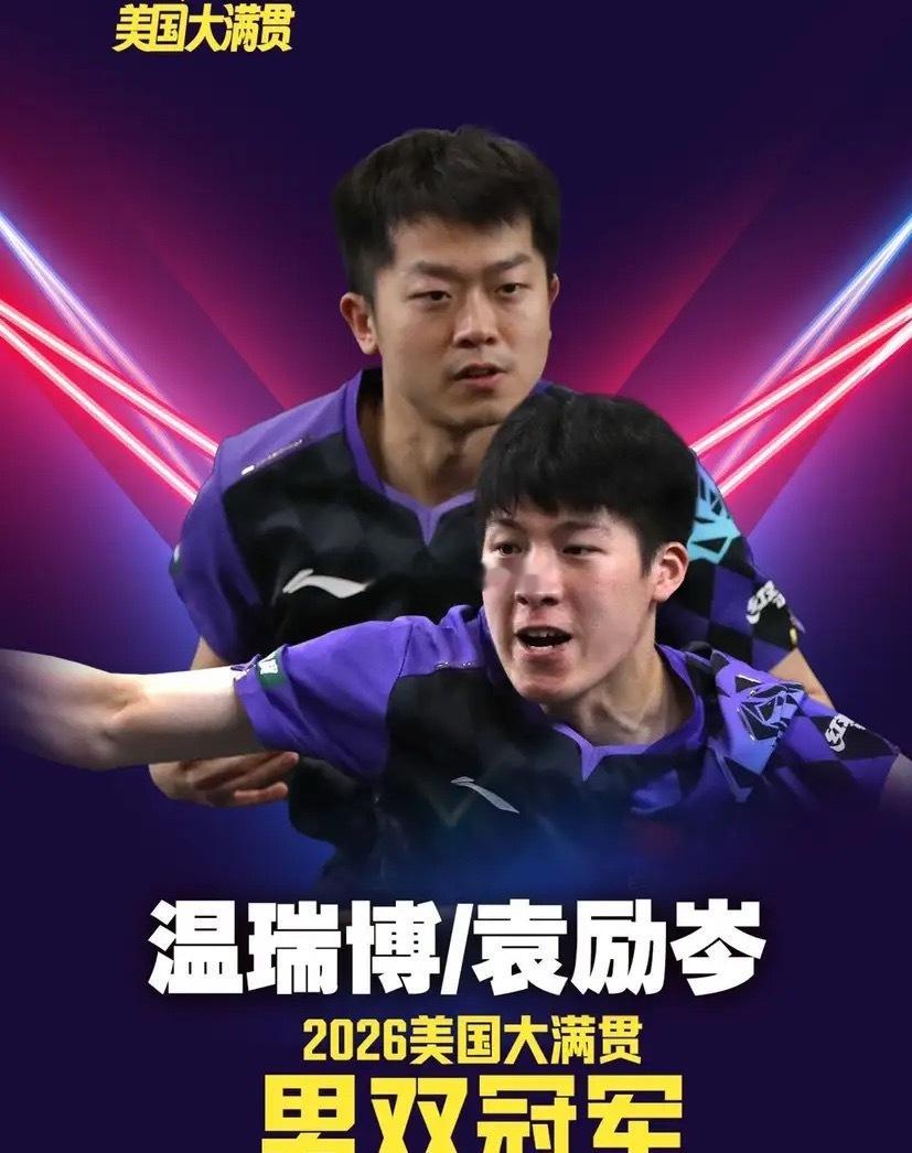 乒乓球美国大满贯，已决出3项冠军1、男双冠军——袁励岑/温瑞博（中国）2、女双冠