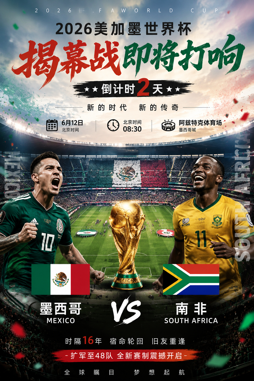 🌍世界杯倒计时2天！阿兹特克静候历史时刻！北京时间6月12日，2026美加墨世