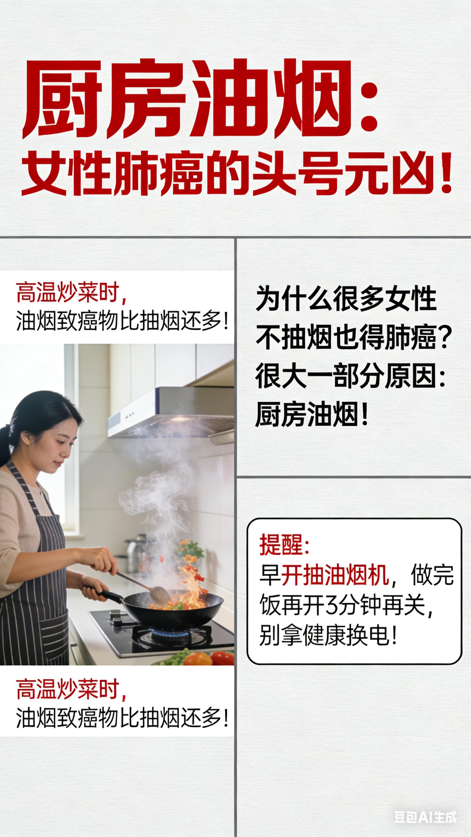 厨房油烟，女性肺癌的头号元凶！。为什么很多女性不抽烟也得肺癌？很大一部...