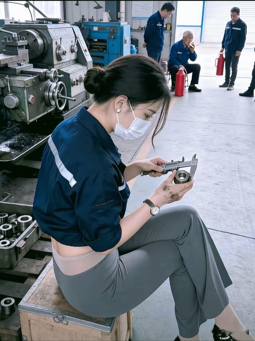 美女质检员如此穿着打扮到生产一线，有什么利弊？容易产生什么后果？[捂脸]
工作穿