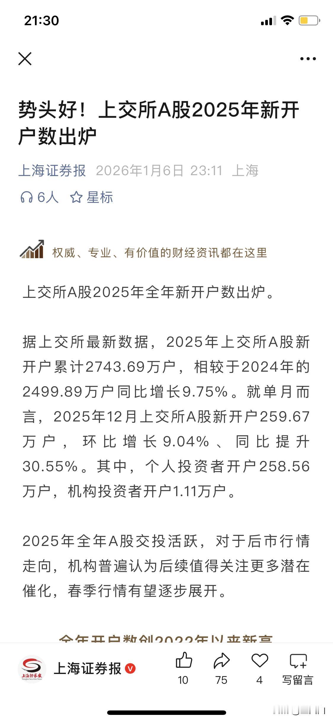 2025年，A股股民人均赚9.73万！
据今天上交所公布的最新数据，2025年A