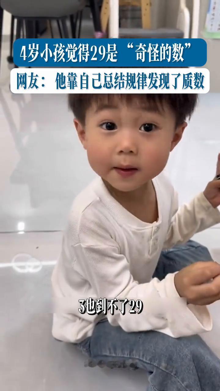 小男孩发现奇怪的数。
来源：王小毛。
4岁小孩觉得29是"奇怪的数"。网友：他靠