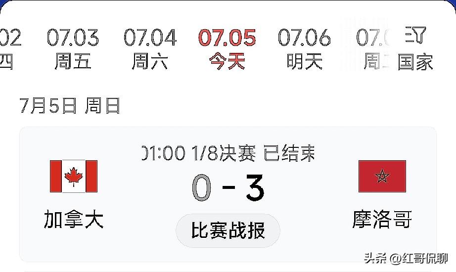 今日世界杯战报，加拿大不敌摩洛哥，成为首位被淘汰的东道主3：0。